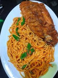 Spaghetti Jollof with Turkey
